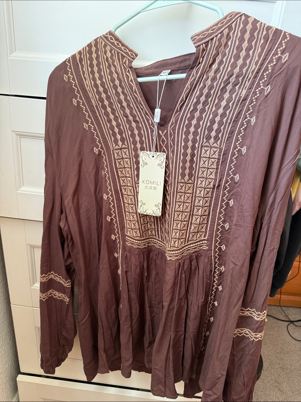 Women's Embroidered Brown Boho Blouse